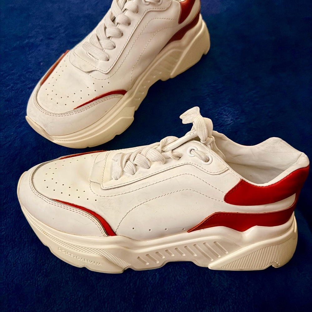 Dolce & Gabbana Men’s Sneakers – White & Red Leather Designer Shoes
